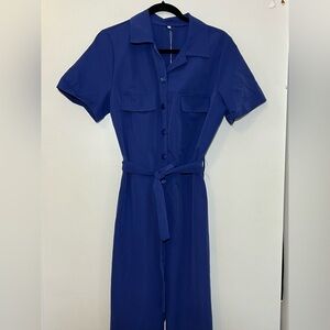 Short sleeve button down jumpsuit w/ waist tie